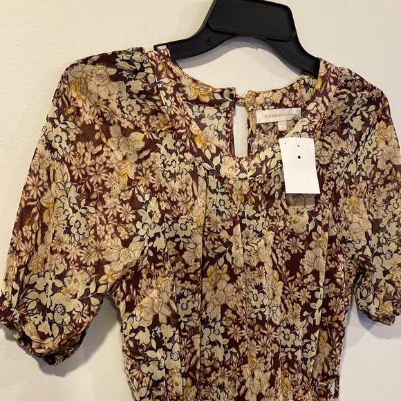 MONTEAU Women’s Pretty Sheer Belted Short Sleeve with Full Slip Dress Sz Small - Picture 2 of 14